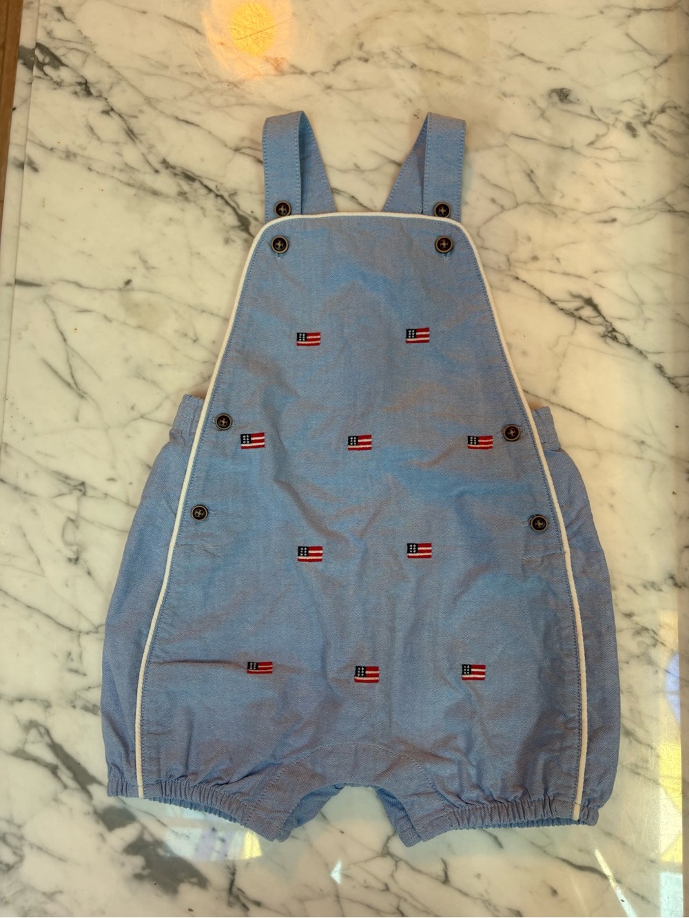 Janie and Jack Light Blue Embroidered Flag Romper 18-24m